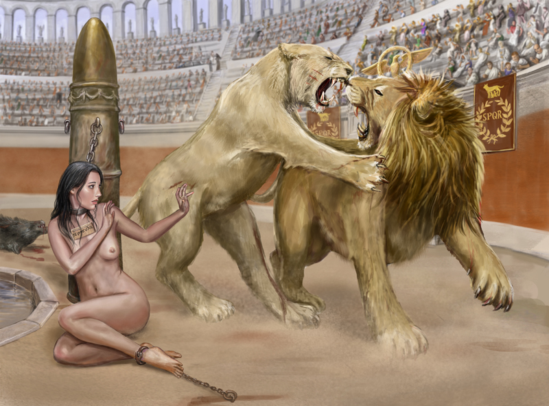 An artist conceptual drawing of Thecla being saved by the lioness (Deviant Art)