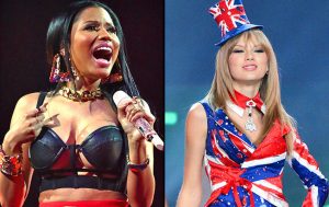 Nicki Minaj is shown screaming while Taylor Swift is shown with a smirking smile. (Image: nbcnewyork.com)
