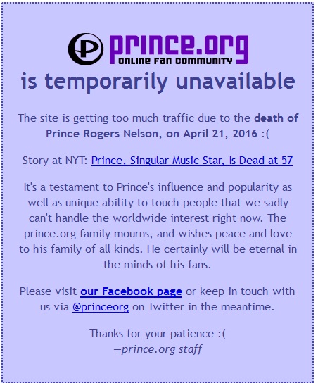prince website down