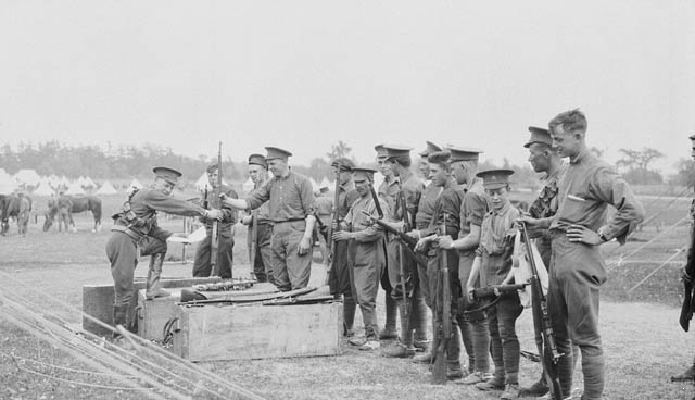 Soldiers receiving the Ross Rifle in Ontario, Canada