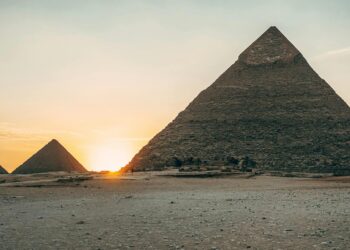 egyptian pyramids during sunset