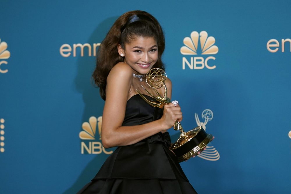 Zendaya, winner of the Emmy for outstanding lead actress in a drama series for "Euphoria," poses in the press room at the 74th Primetime Emmy Awards on Monday, Sept. 12, 2022, at the Microsoft Theater in Los Angeles. (AP Photo/Jae C. Hong)
