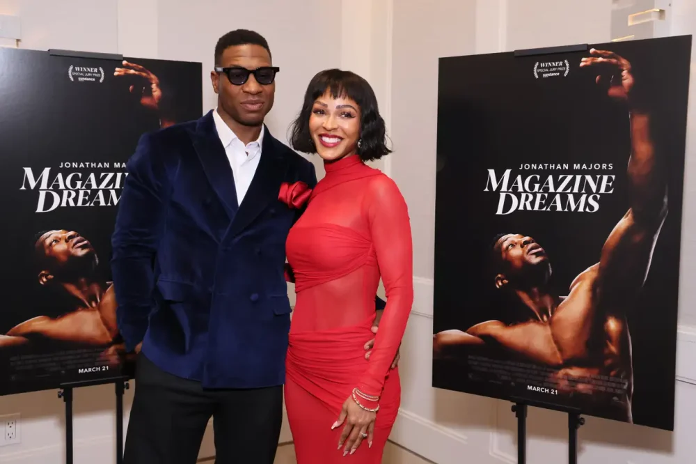 Jonathan Majors and Meagan Good attend the Special Screening of “Magazine Dreams” at The London Hotel on March 17, 2025 in Los Angeles, California.Image: Photo by Rodin Eckenroth/Getty Images (Getty Images)