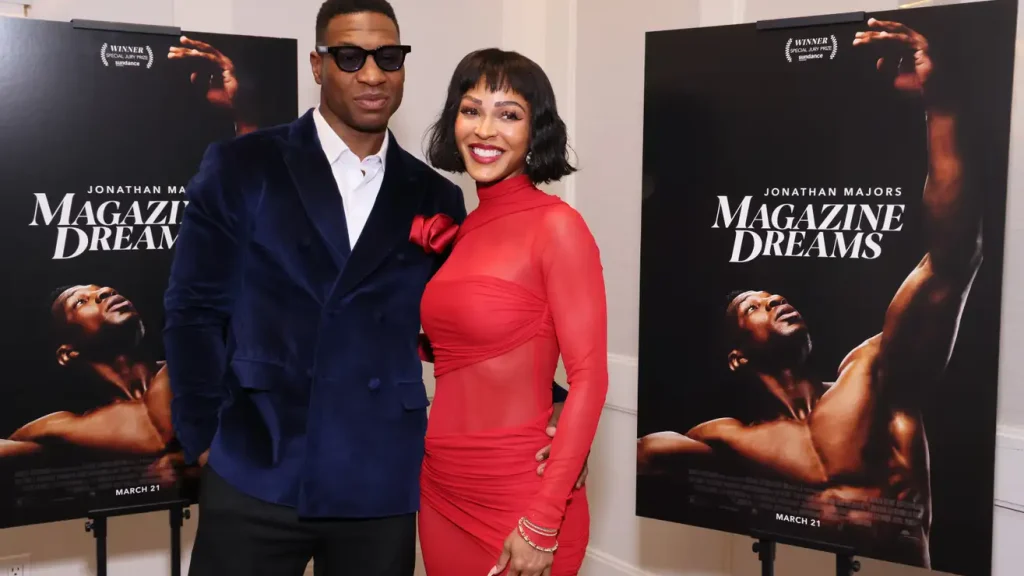 Jonathan Majors and Meagan Good attend the Special Screening of “Magazine Dreams” at The London Hotel on March 17, 2025 in Los Angeles, California.Image: Photo by Rodin Eckenroth/Getty Images (Getty Images)